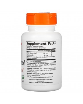 Doctor's Best, транс-ресвератрол 100 с ResVinol, 100 мг, 60 вегетарианских капсул